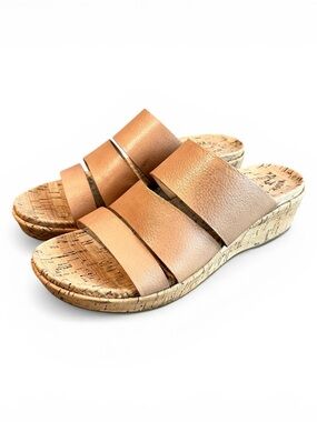 Kork-Ease Menzie Leather Sandals Size 8 Tan Slip On Wedge Slide Cork Sandal
